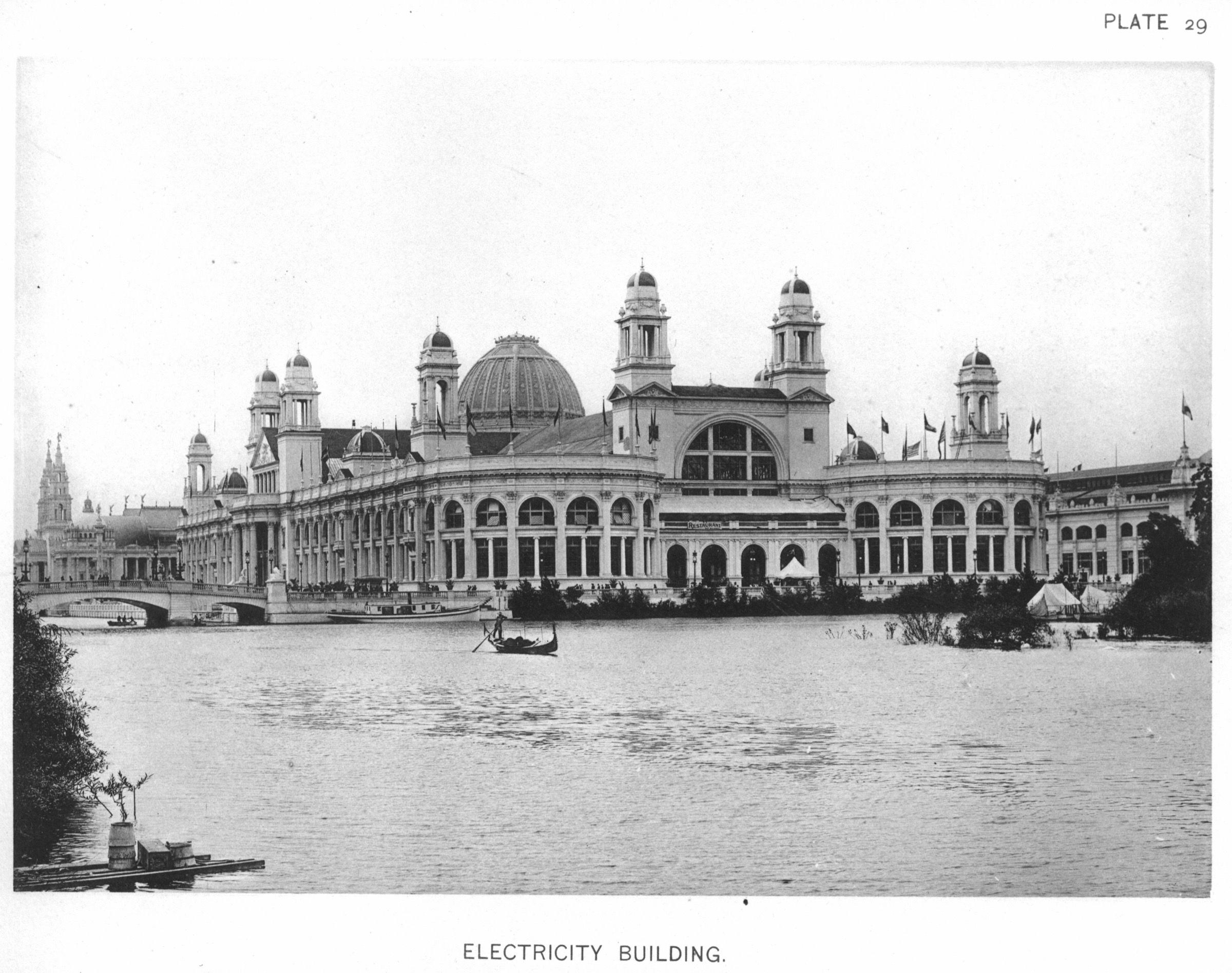 Electricity Building beside the lagoon at the 1893 World’s Columbian Exposition in Chicago