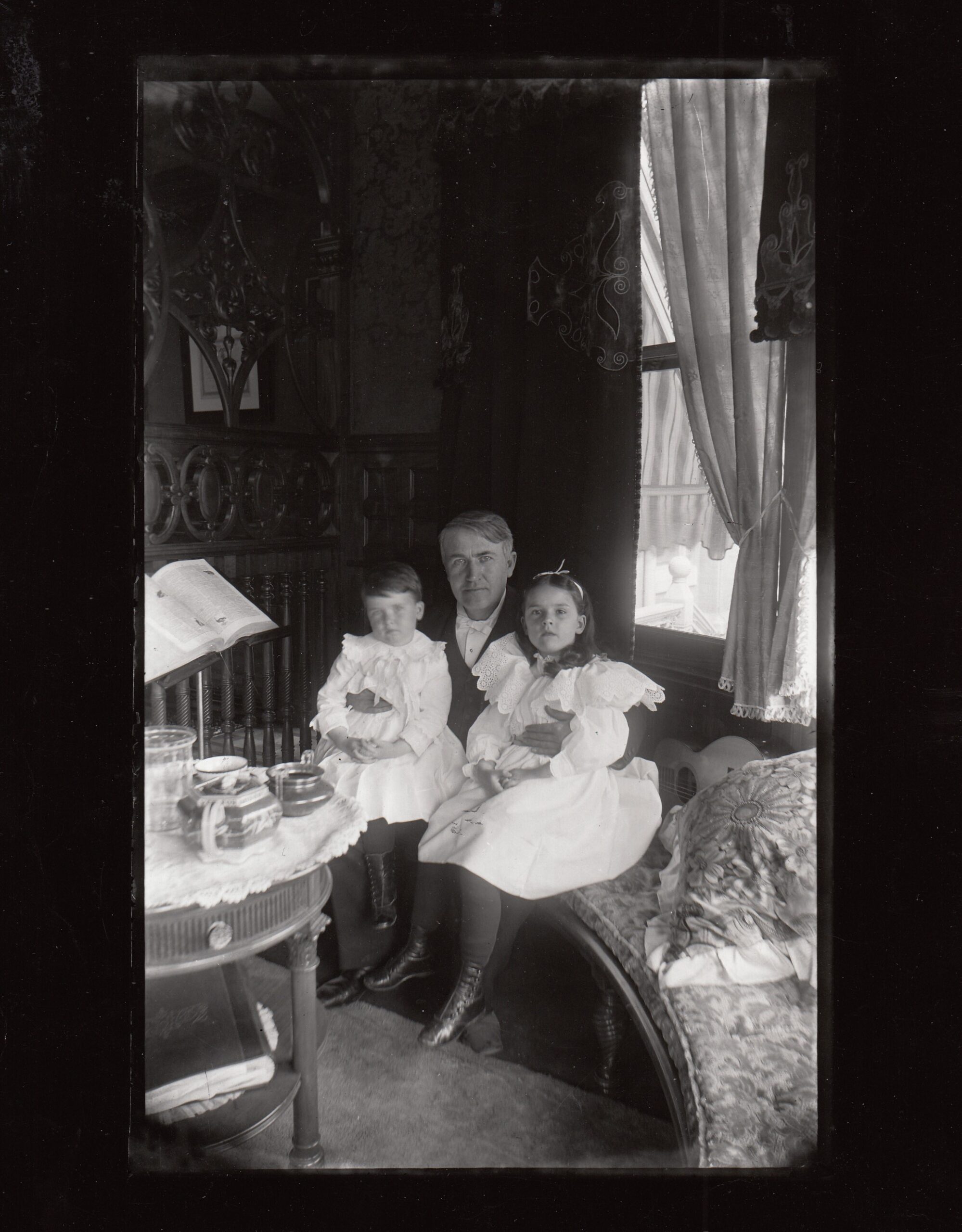 Thomas Edison with Charles and Madeleine on the steps at Glenmont