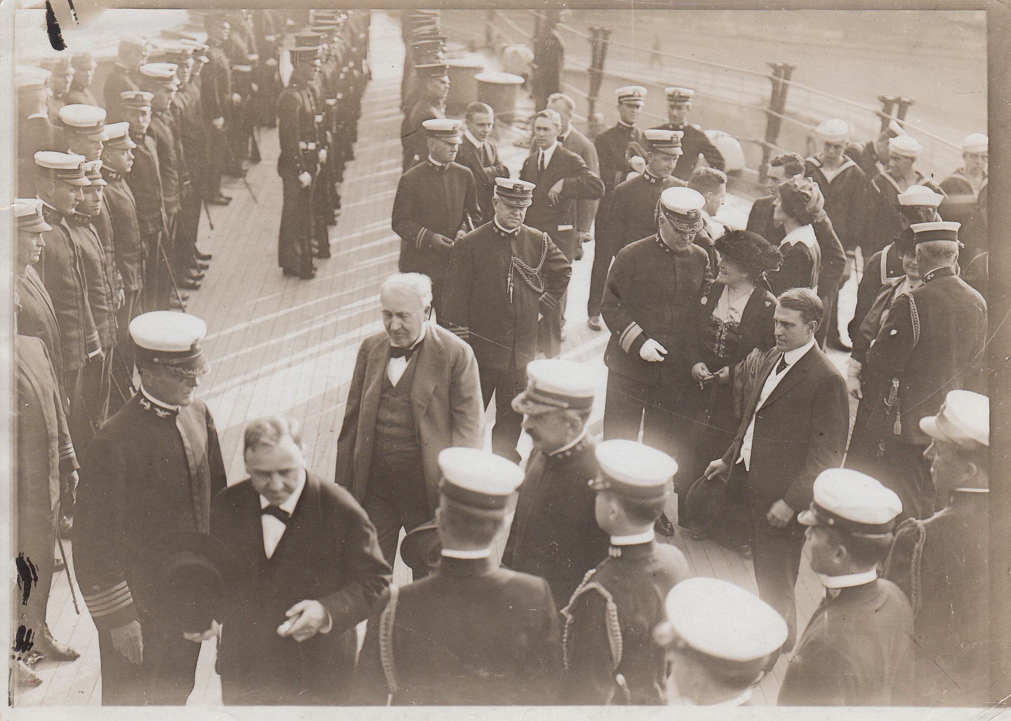 Thomas Edison and US Navy Secretary Josephus Daniels aboard USS New York in 1914