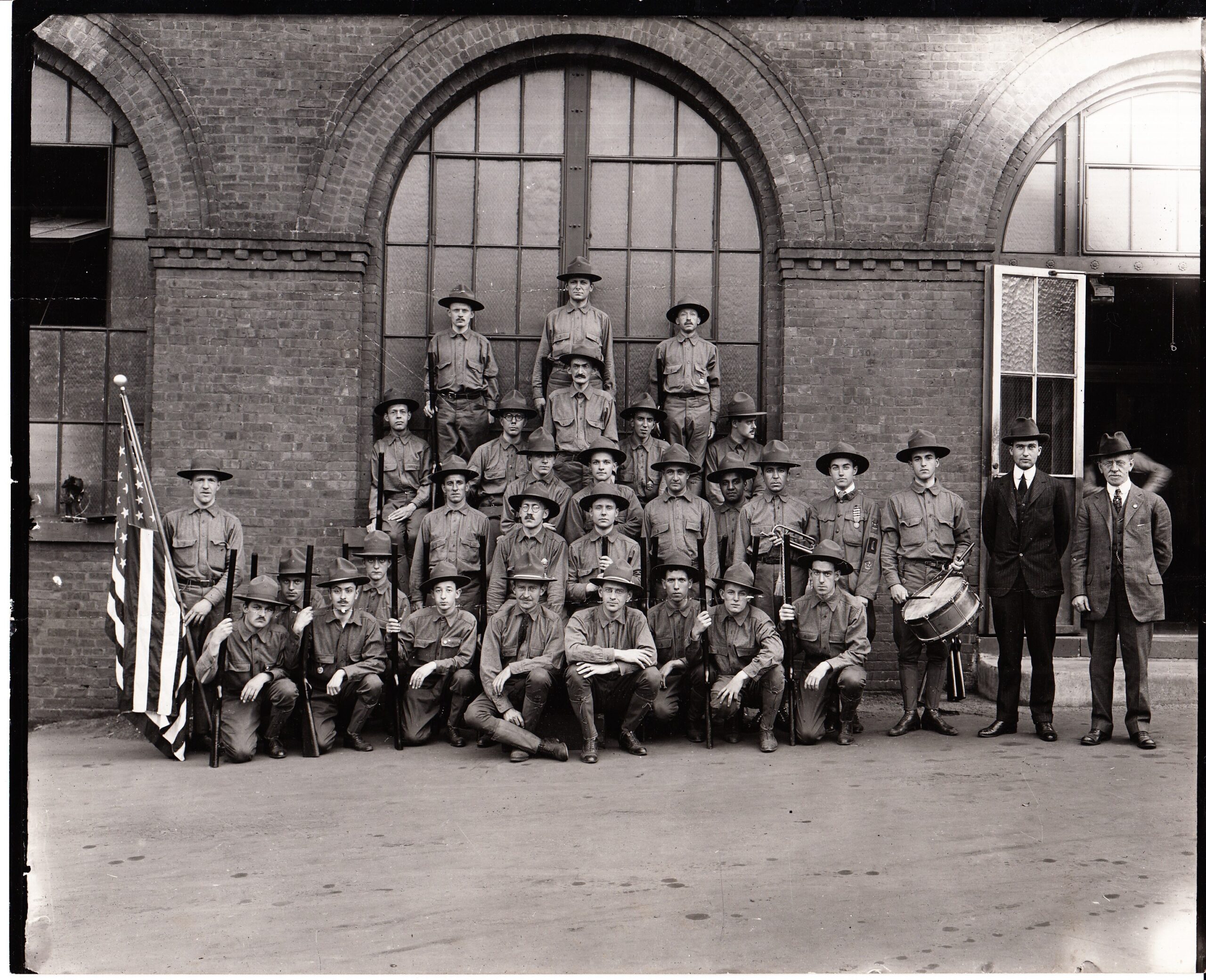 Edison laboratory home guards with Charles Edison and William Meadowcroft in 1917