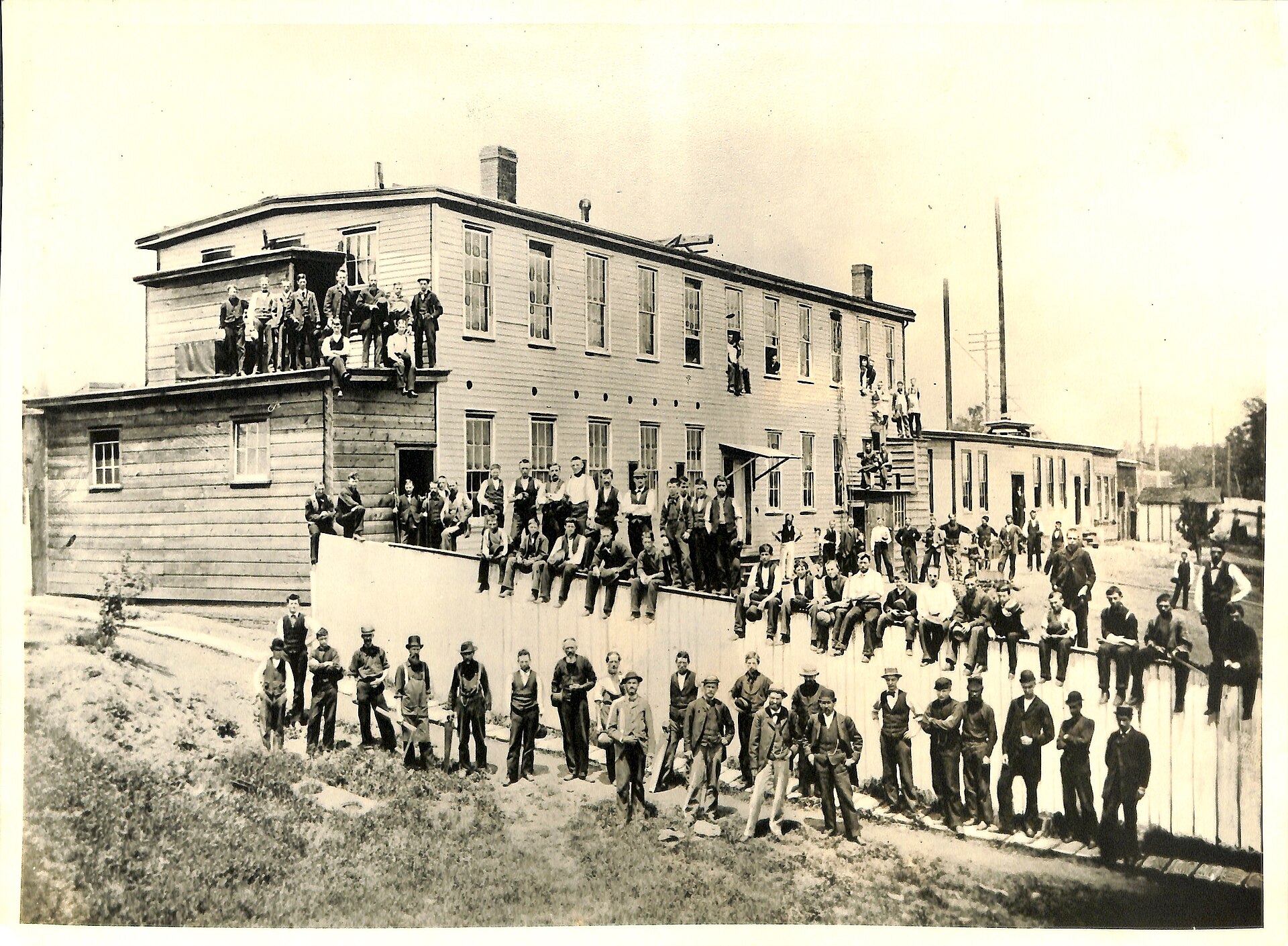 Workers at an early Edison lamp factory around 1880