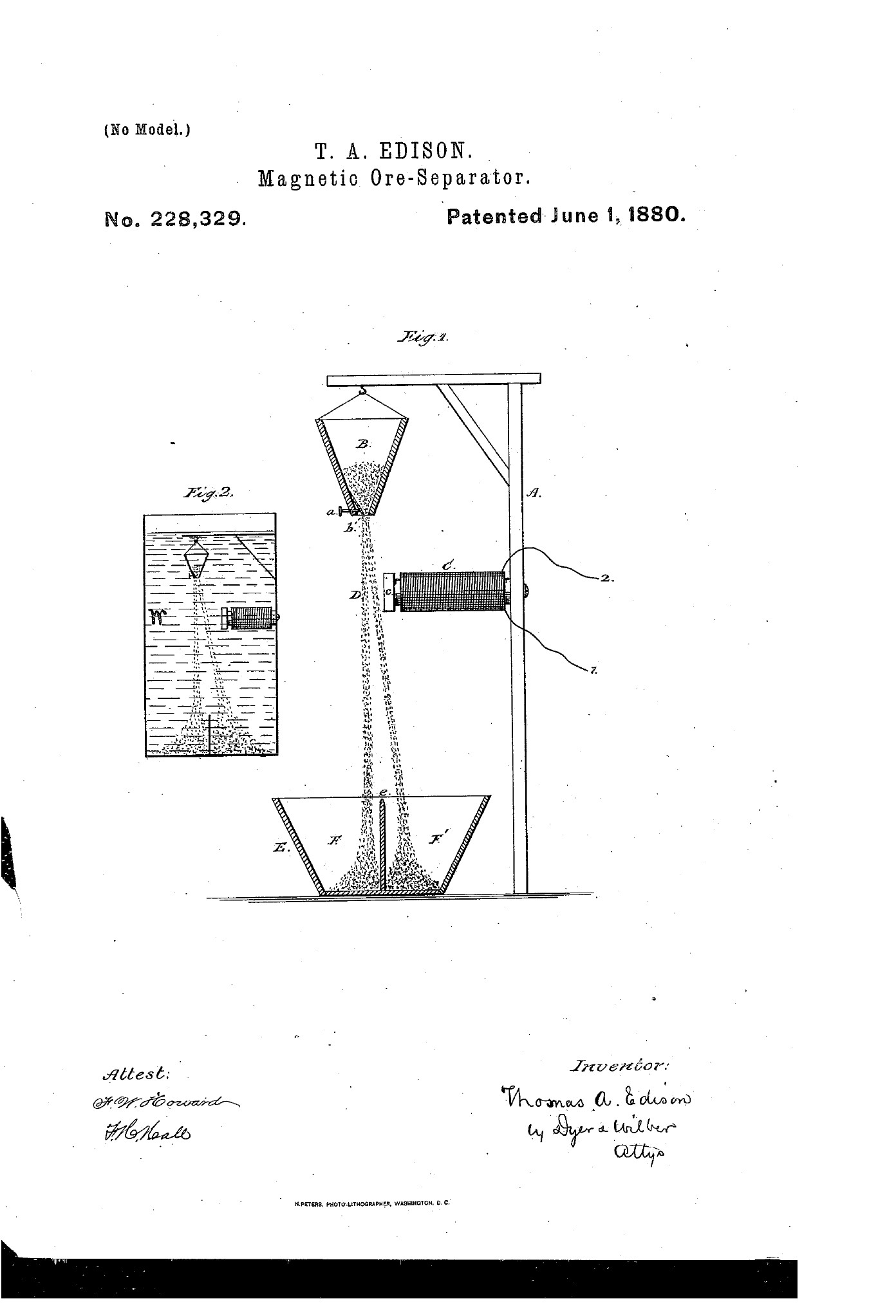 First page of Thomas Edison’s 1880 patent for a magnetic ore separator