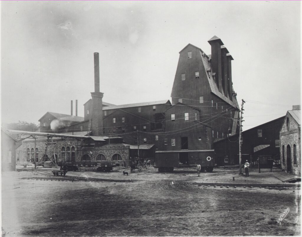 Tall magnetic-separation plant at Thomas Edison’s Ogden iron-ore works in 1895