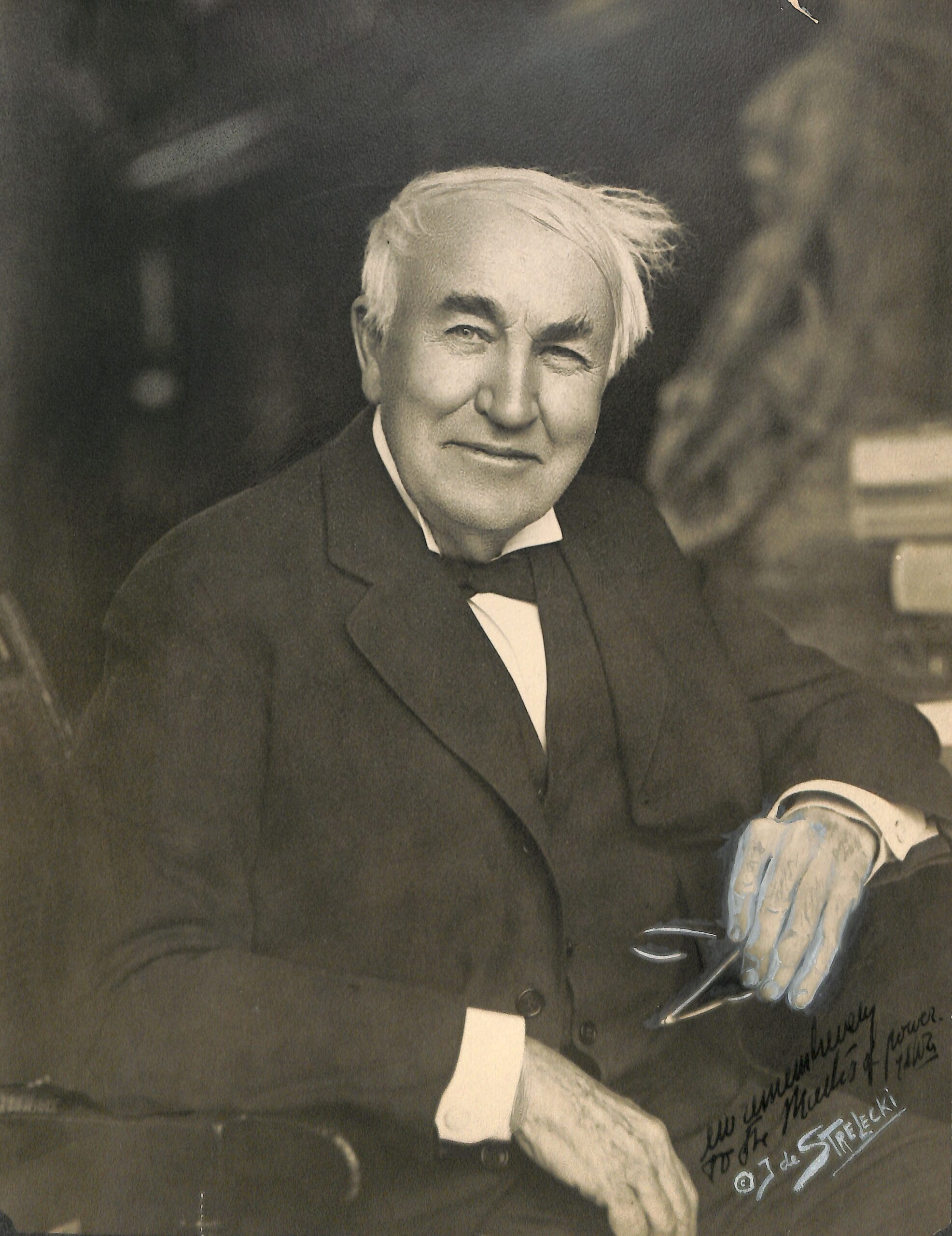 Thomas Edison seated in his West Orange laboratory library in 1926
