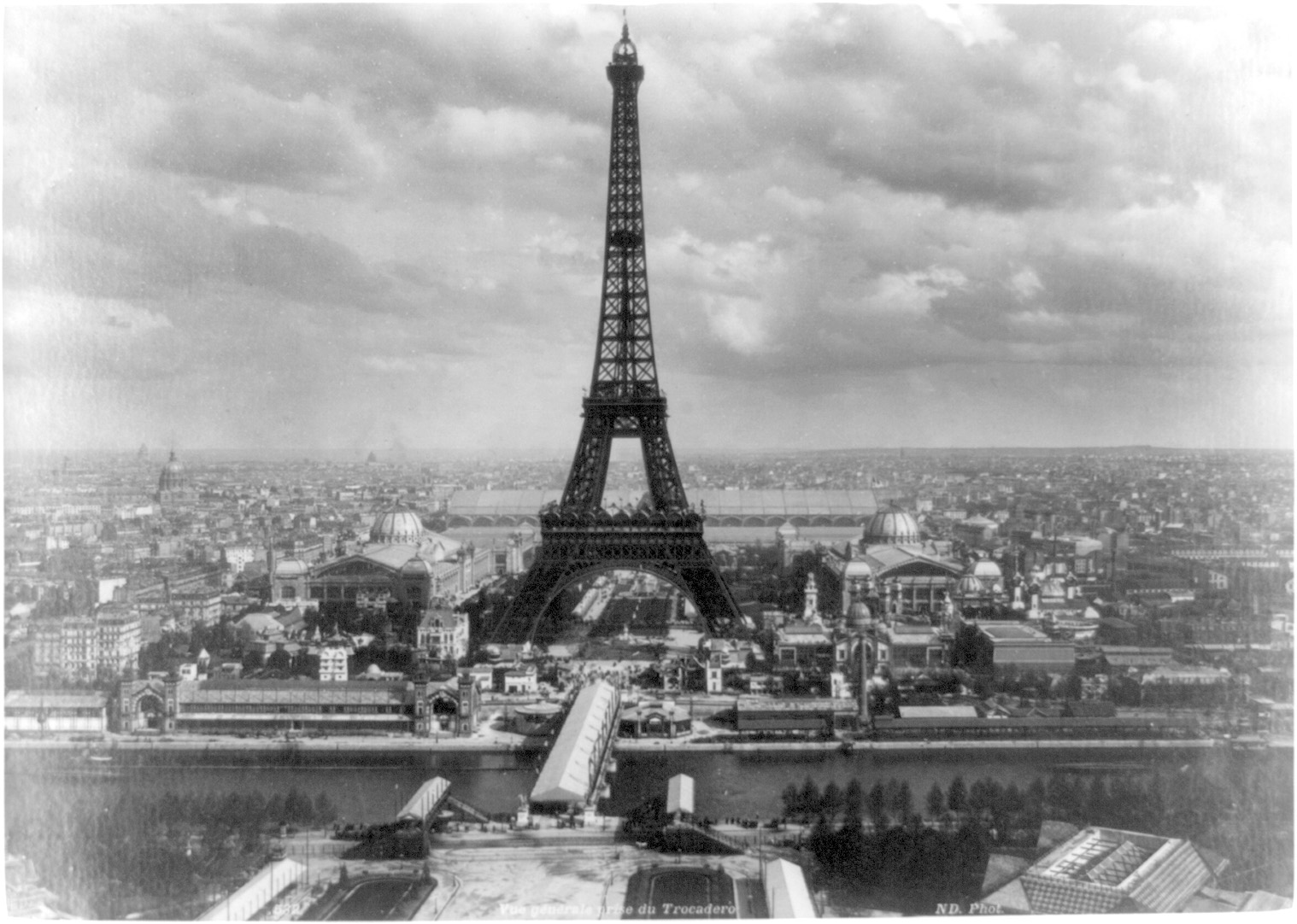 The Eiffel Tower and grounds of the Exposition Universelle in Paris in 1889