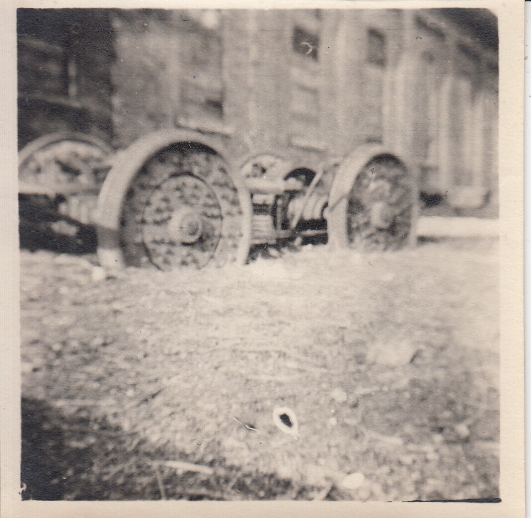 Remains of an early Edison electric locomotive outside the Menlo Park machine shop