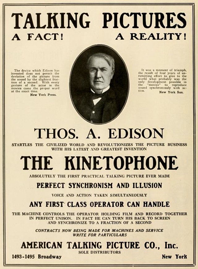 A 1913 advertisement for Edison’s projected Kinetophone talking-picture system