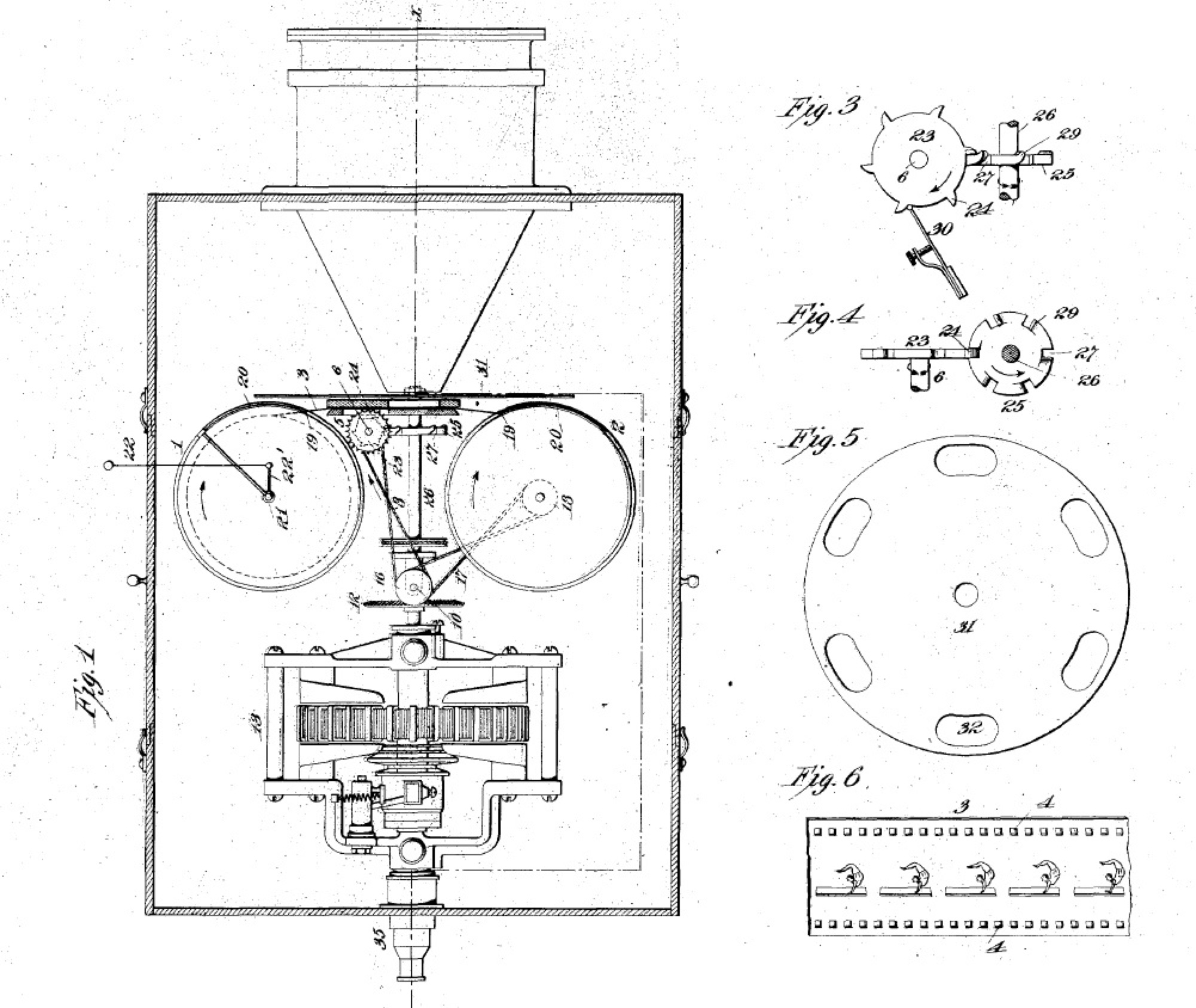 Patent drawing showing the internal film path of Edison’s Kinetoscope viewer