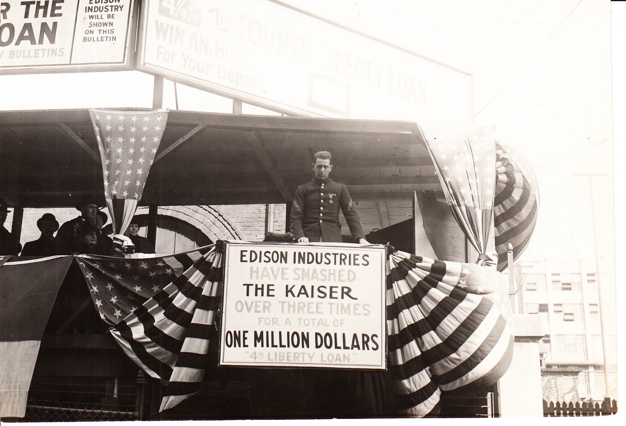 United States Marine speaking at a Liberty Loan rally outside the Edison laboratory in 1918