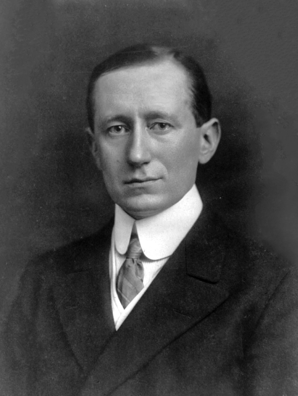Portrait of wireless telegraphy pioneer Guglielmo Marconi in 1908