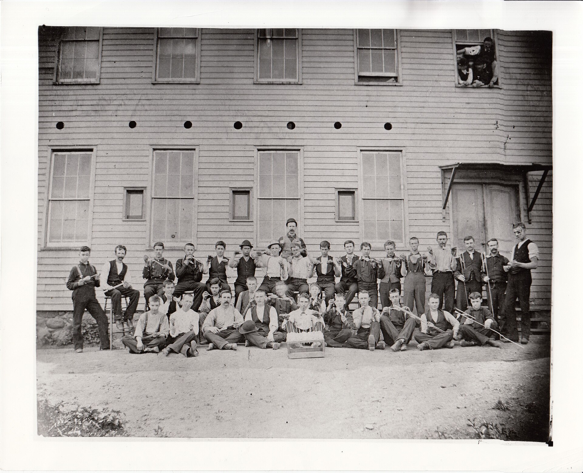 Glassblowers working on incandescent lamps at Menlo Park around 1880