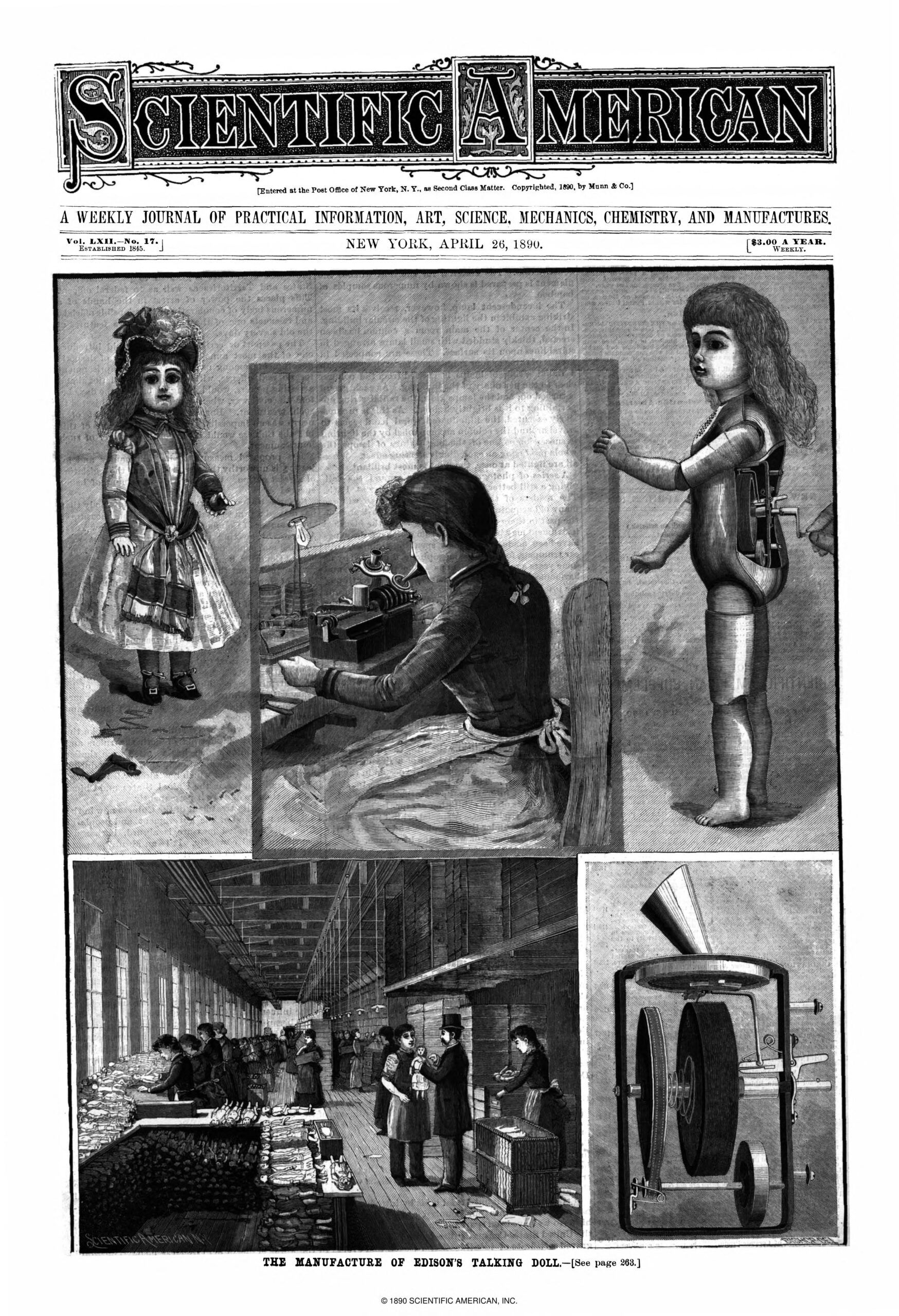 Women recording nursery rhymes for Edison talking dolls in 1890