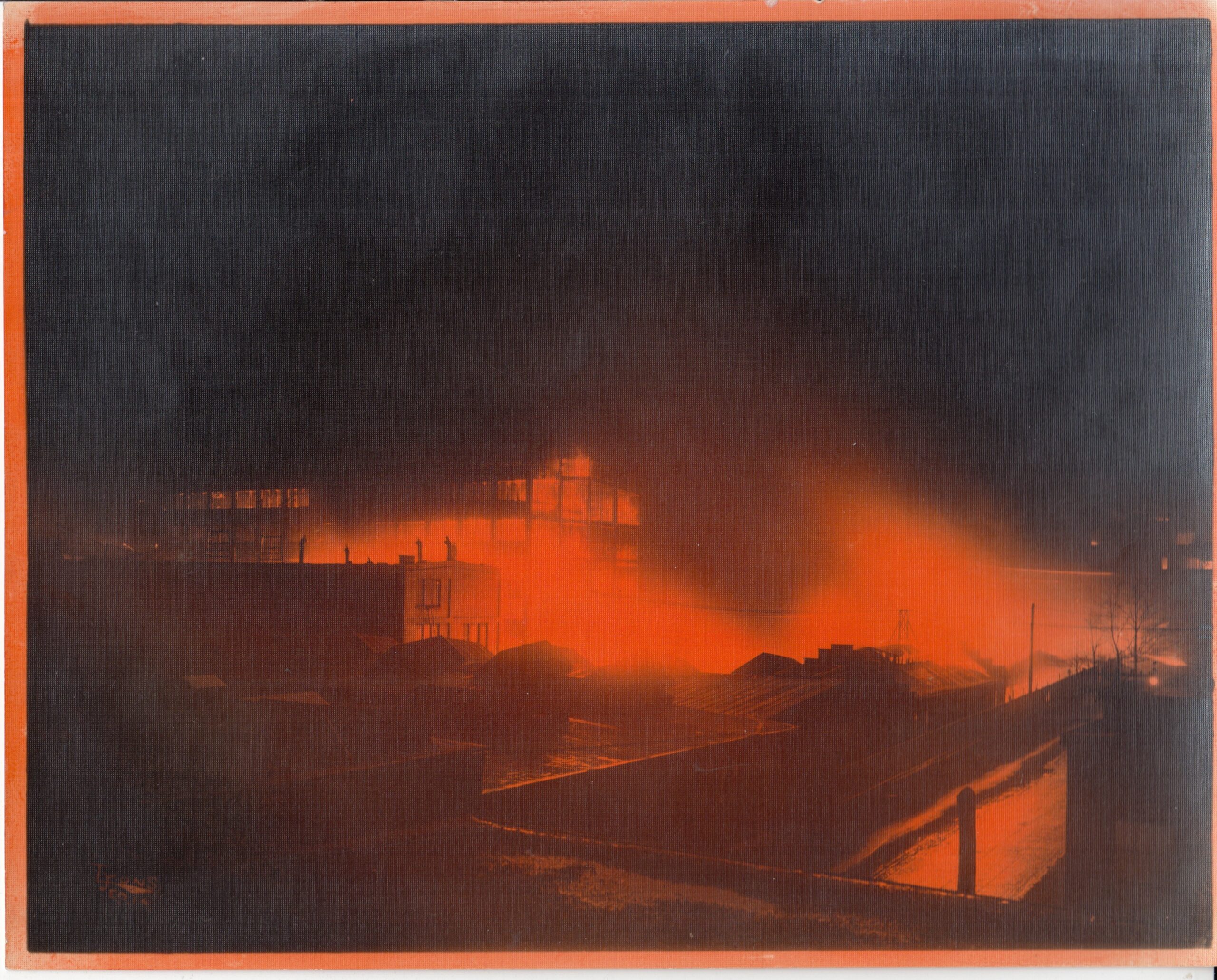 Fire consuming Buildings 11 and 24 at the Edison Phonograph Works on 9 December 1914