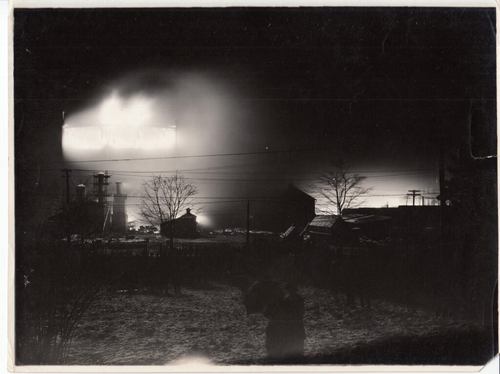 The Edison factory complex burning at night on 9 December 1914